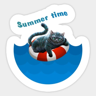 Summer cat chilling on pool Sticker